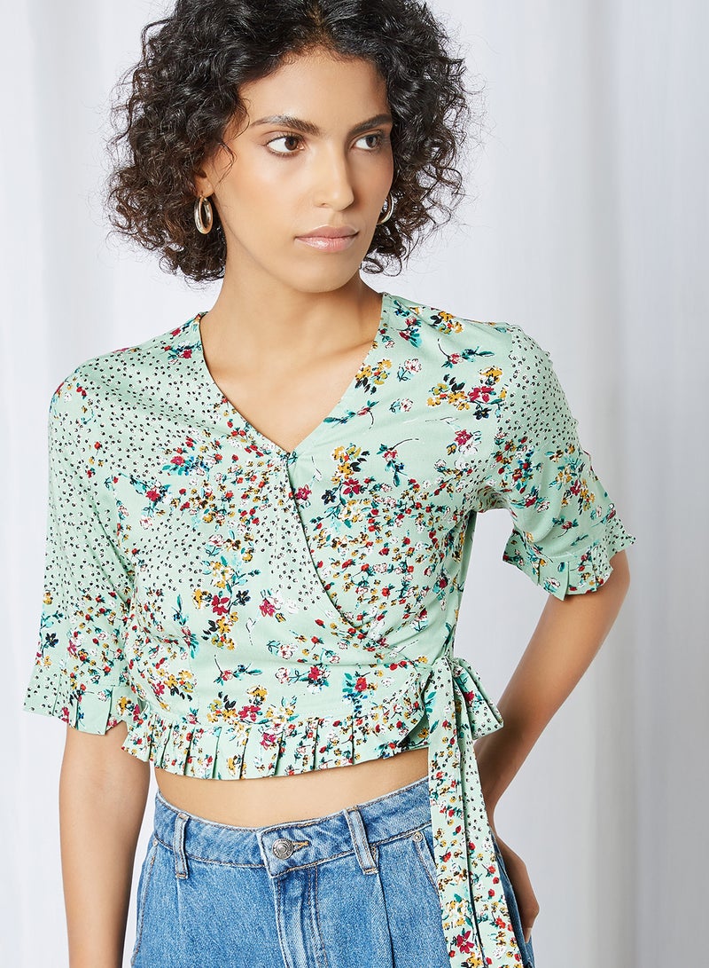 Floral Print Crop Top Sea Green - v1603520100/N40490551V_3