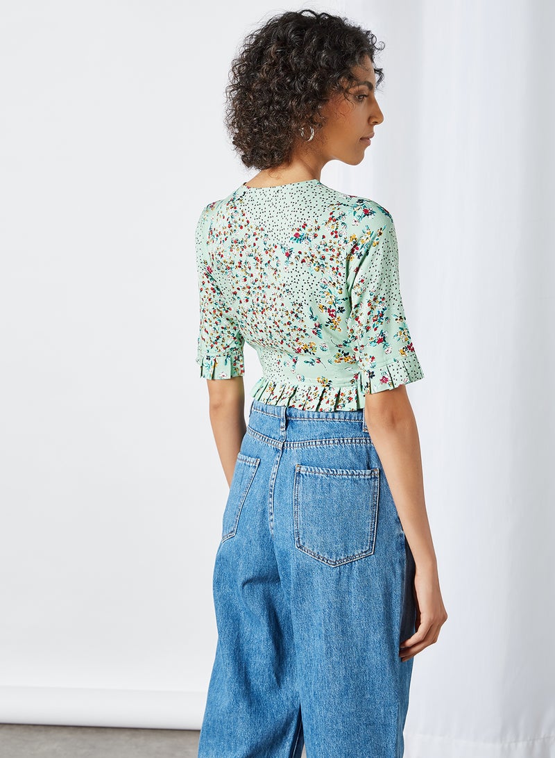 Floral Print Crop Top Sea Green - v1603520100/N40490551V_4