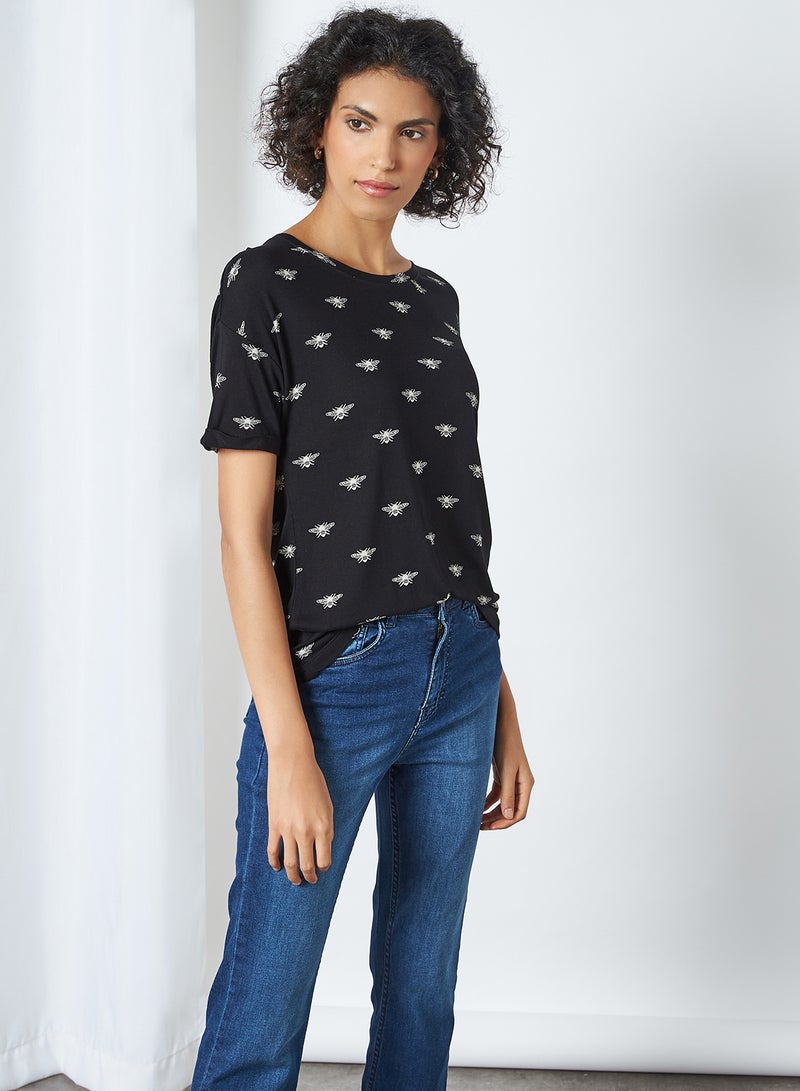 FAME FOREVER - All Over Bee Print Top Black - Image 1