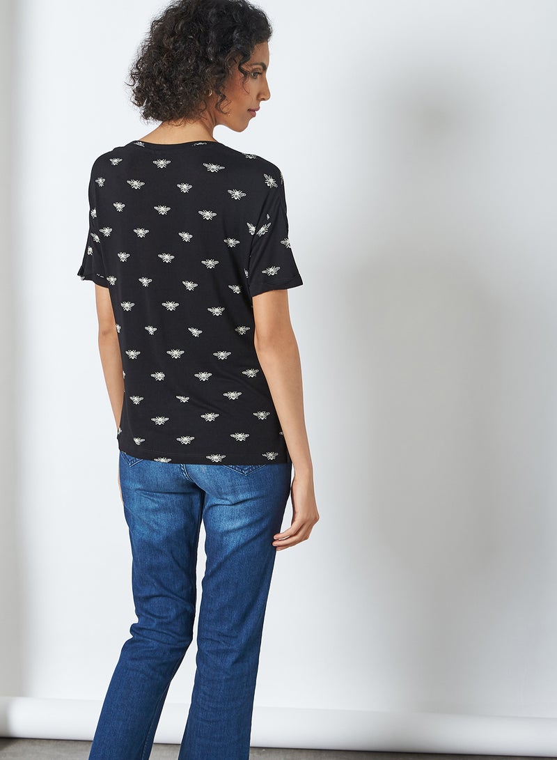 FAME FOREVER - All Over Bee Print Top Black - Image 1