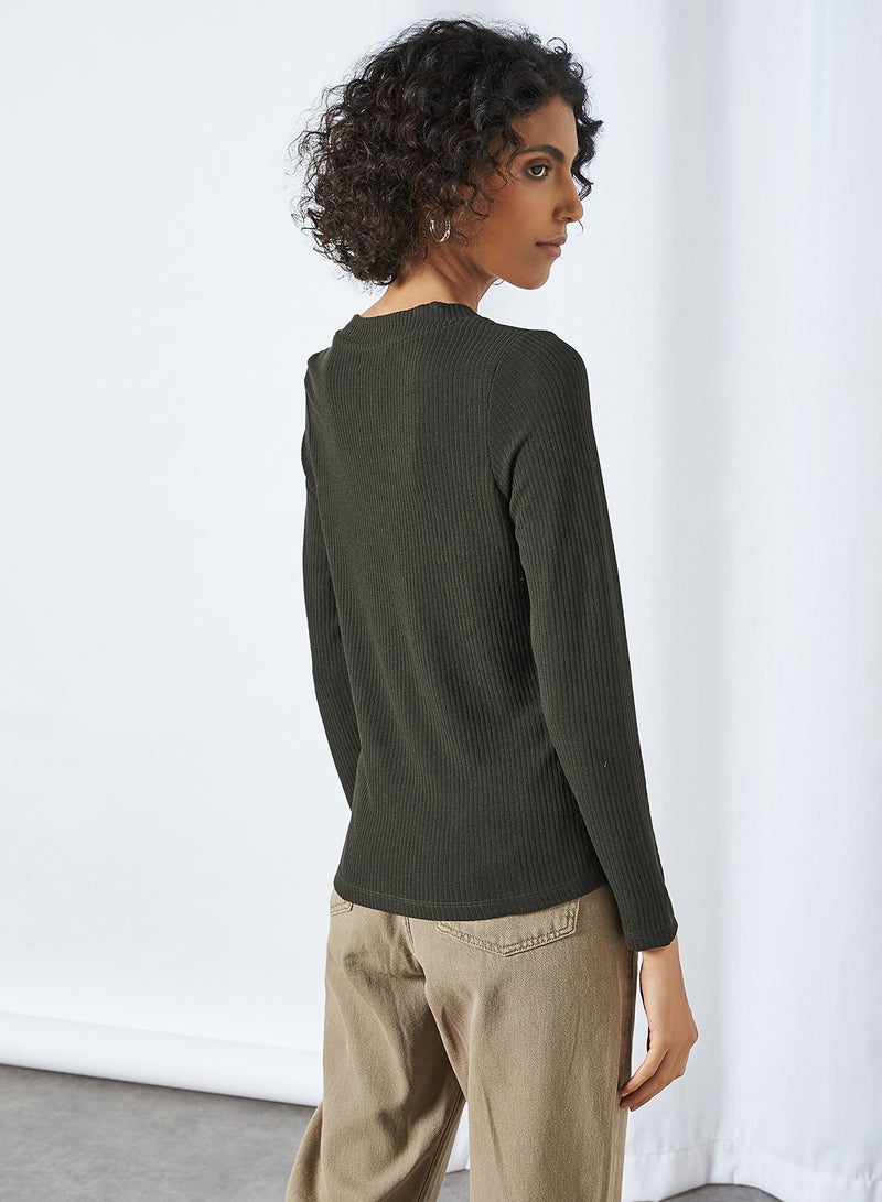 CODE BY LIFESTYLE Ribbed Button Down Top Olive  - Image 4
