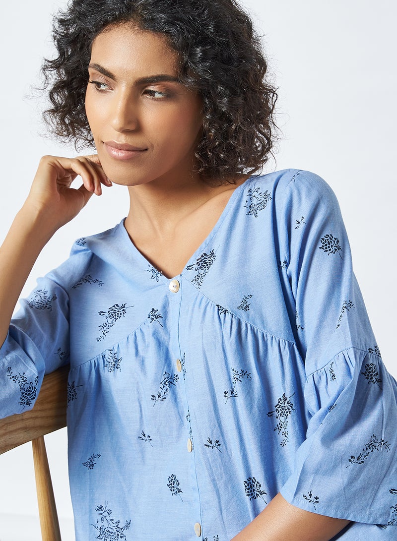 FAME FOREVER Printed V-Neck Top Blue  - Image 2