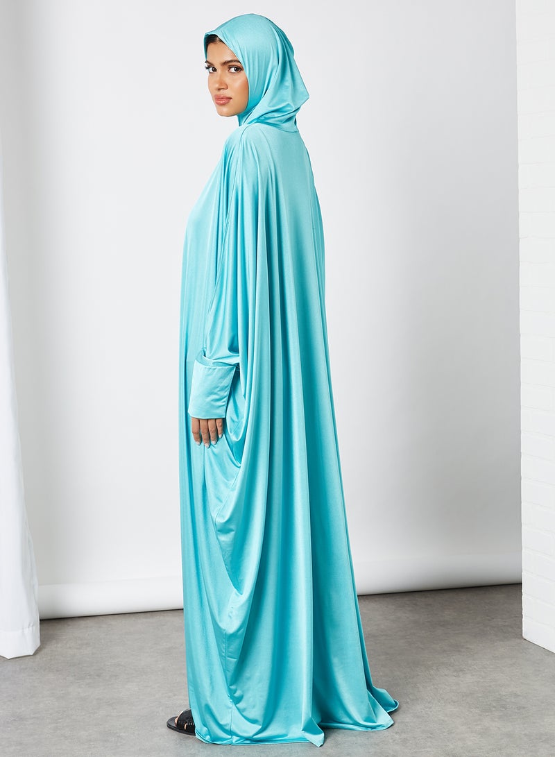 NUKHBAA - Long Sleeve Plain Maxi Prayer Dress Blue - Image 1