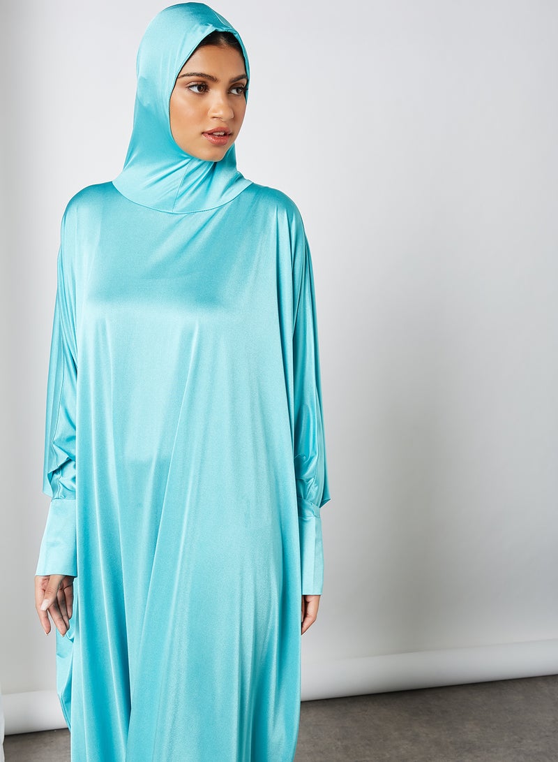 NUKHBAA - Long Sleeve Plain Maxi Prayer Dress Blue - Image 1
