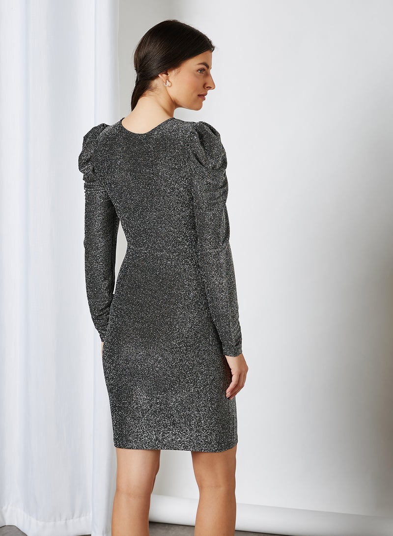 ONLY - Puff Sleeve Dress Black Silver - Image 1