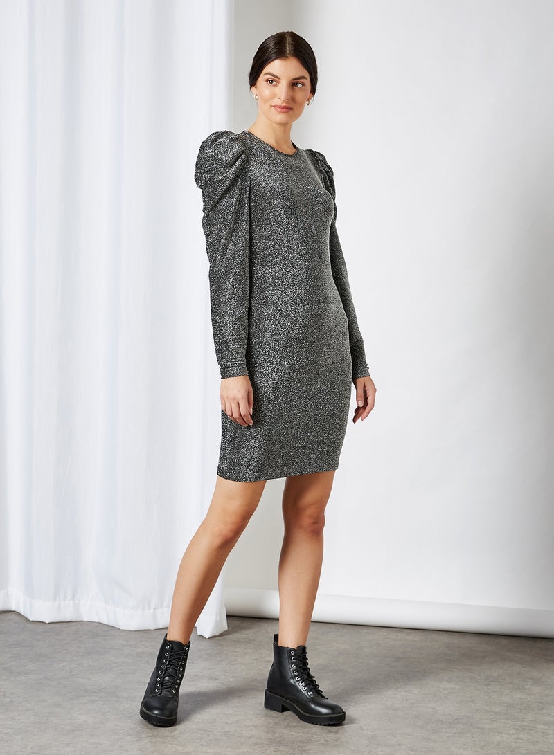 ONLY - Puff Sleeve Dress Black Silver - Image 1