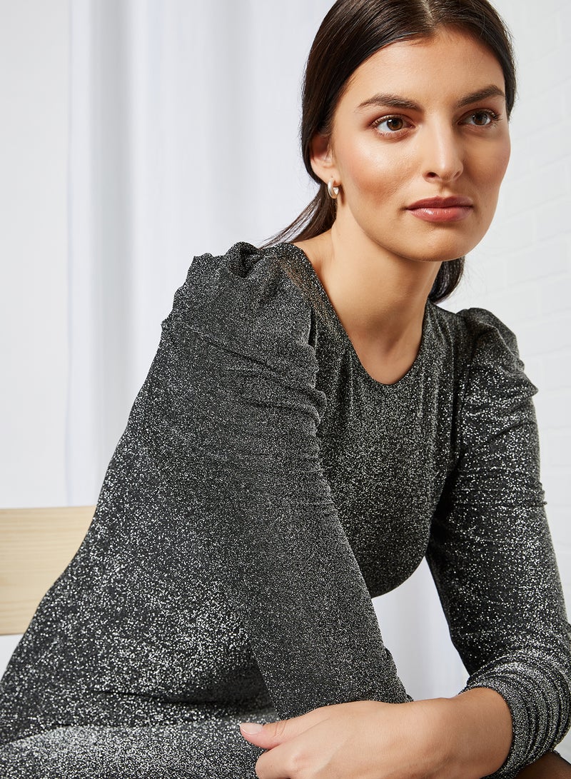ONLY - Puff Sleeve Dress Black Silver - Image 1