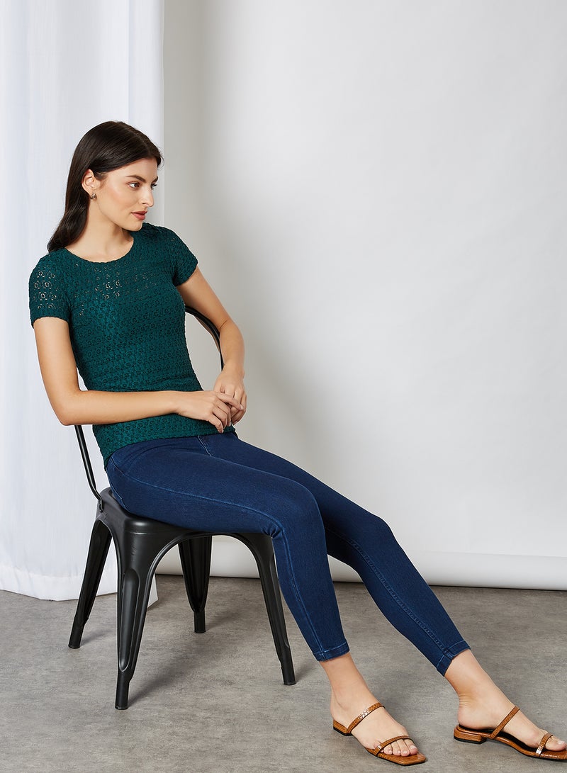 CODE BY LIFESTYLE Slim Fit Lace Top Dark Green  - Image 3
