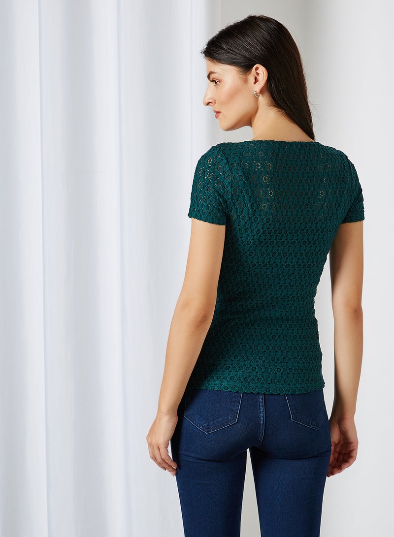 CODE BY LIFESTYLE Slim Fit Lace Top Dark Green  - Image 4