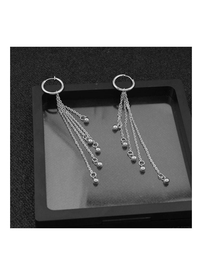 Unisex Bead Tassel Dangle Ear Stud Clip Earring  - Image 3