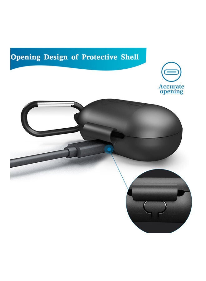 Portable Silicone Case Cover Protector for Samsung Galaxy Buds with Carabiner Black - Image 4