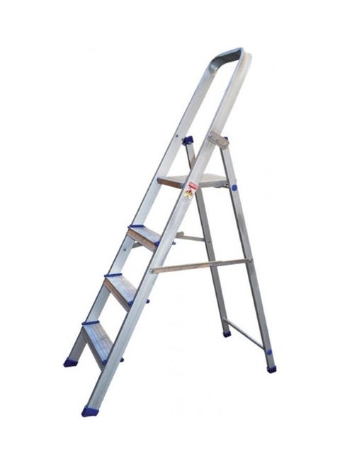 Foldable Aluminum Ladder with Platform 4 Steps Silver 156cm