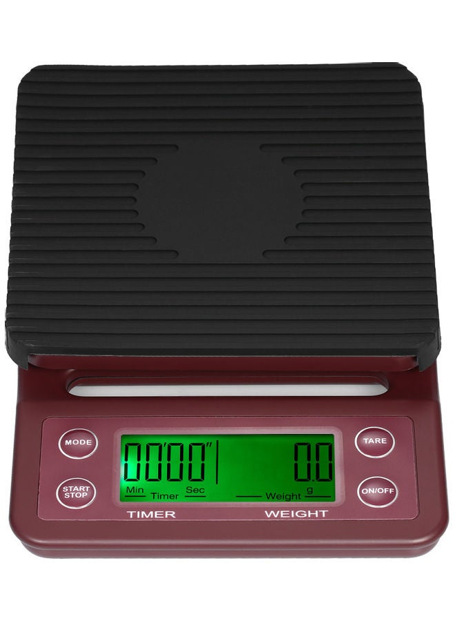 Digital Kitchen Scale Food Scale Coffee Scale with Timer and Tare 3kg/0.1g Accurate Electric Kitchen Scale with Large LCD 5 Units Burgundy 23*5*15cm - Image 2
