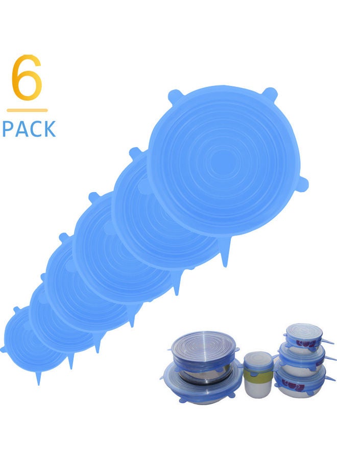 Generic 6pcs Silicone Stretch Lids Reusable Lids Fit Various Sizes Food Saving Covers for Cups Bowls Cans Translucent Blue 21*4*21cm  - Image 1