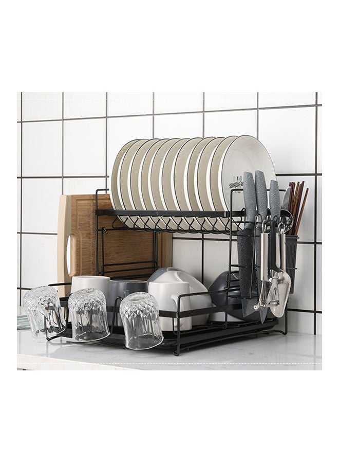 Carbon Steel Dish Rack Large Capacity Storage Rack for Dishes Multifunctional Kitchen Rack Kitchen Sink Drying Shelf Bowl Holder Tool Holder Storage Box with Chopsticks Holder Black Black 45*25*36cm  - Image 2