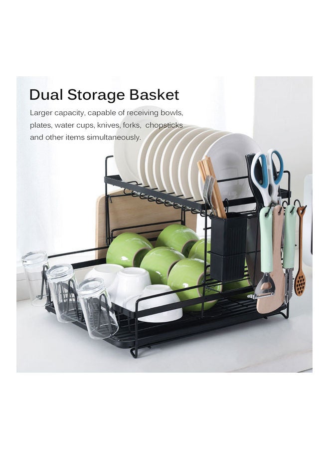 Carbon Steel Dish Rack Large Capacity Storage Rack for Dishes Multifunctional Kitchen Rack Kitchen Sink Drying Shelf Bowl Holder Tool Holder Storage Box with Chopsticks Holder Black Black 45*25*36cm  - Image 3