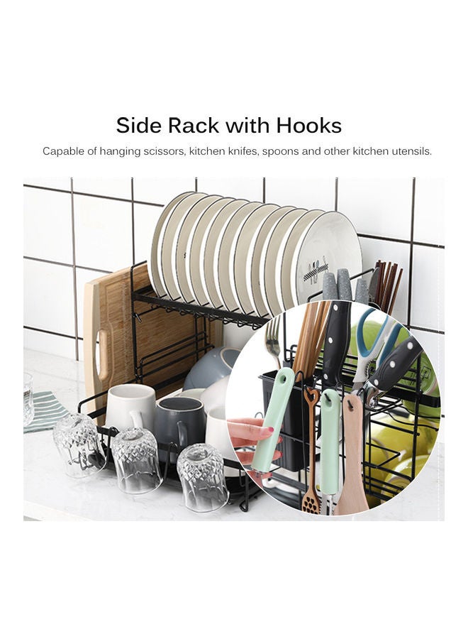 Carbon Steel Dish Rack Large Capacity Storage Rack for Dishes Multifunctional Kitchen Rack Kitchen Sink Drying Shelf Bowl Holder Tool Holder Storage Box with Chopsticks Holder Black Black 45*25*36cm  - Image 4