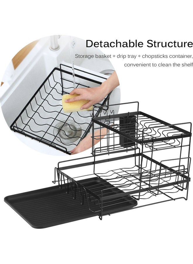 Carbon Steel Dish Rack Large Capacity Storage Rack for Dishes Multifunctional Kitchen Rack Kitchen Sink Drying Shelf Bowl Holder Tool Holder Storage Box with Chopsticks Holder Black Black 45*25*36cm  - Image 5