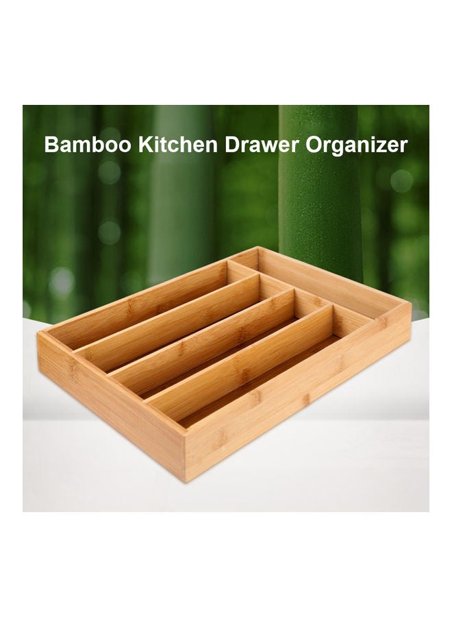Generic - Bamboo Kitchen Drawer Organizer Bamboo Flatware Organizer with 5 Compartments Bamboo Cutlery Tray Utensil Holder Khaki 37*6.5*26.5cm - Image 1