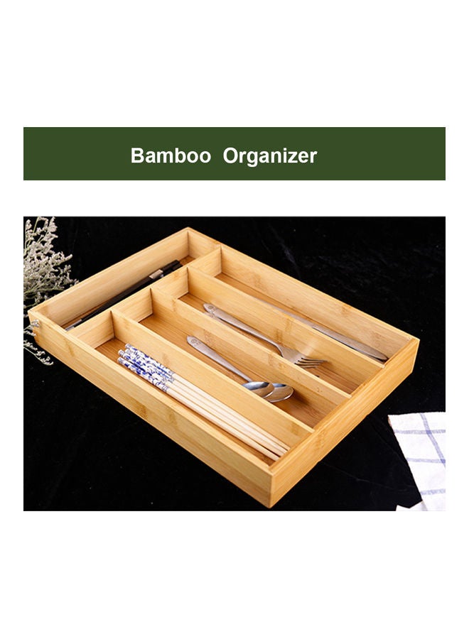 Generic - Bamboo Kitchen Drawer Organizer Bamboo Flatware Organizer with 5 Compartments Bamboo Cutlery Tray Utensil Holder Khaki 37*6.5*26.5cm - Image 1