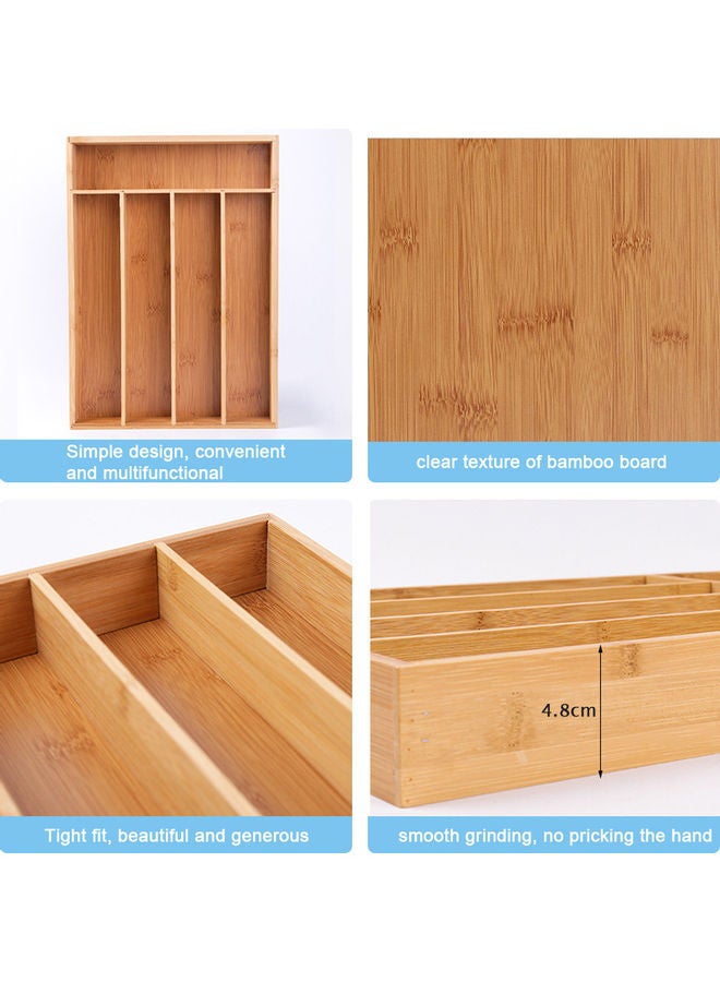 Generic - Bamboo Kitchen Drawer Organizer Bamboo Flatware Organizer with 5 Compartments Bamboo Cutlery Tray Utensil Holder Khaki 37*6.5*26.5cm - Image 1