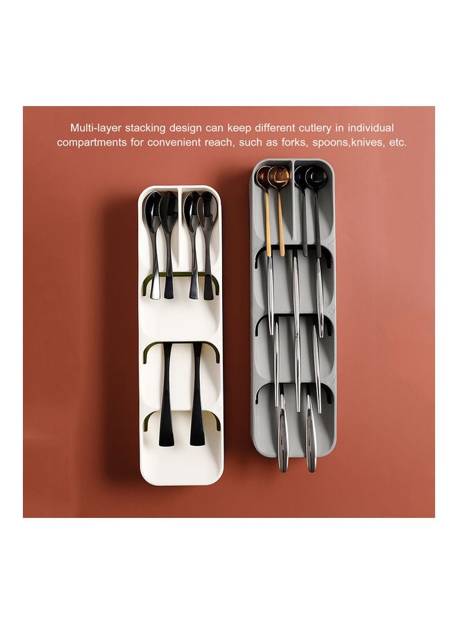 Cutlery Organizer Tray Silverware Storage Case Kitchen Drawer Organizer Individual Compartments for Forks Knives Spoons White 39.6*5.5*11cm  - Image 3