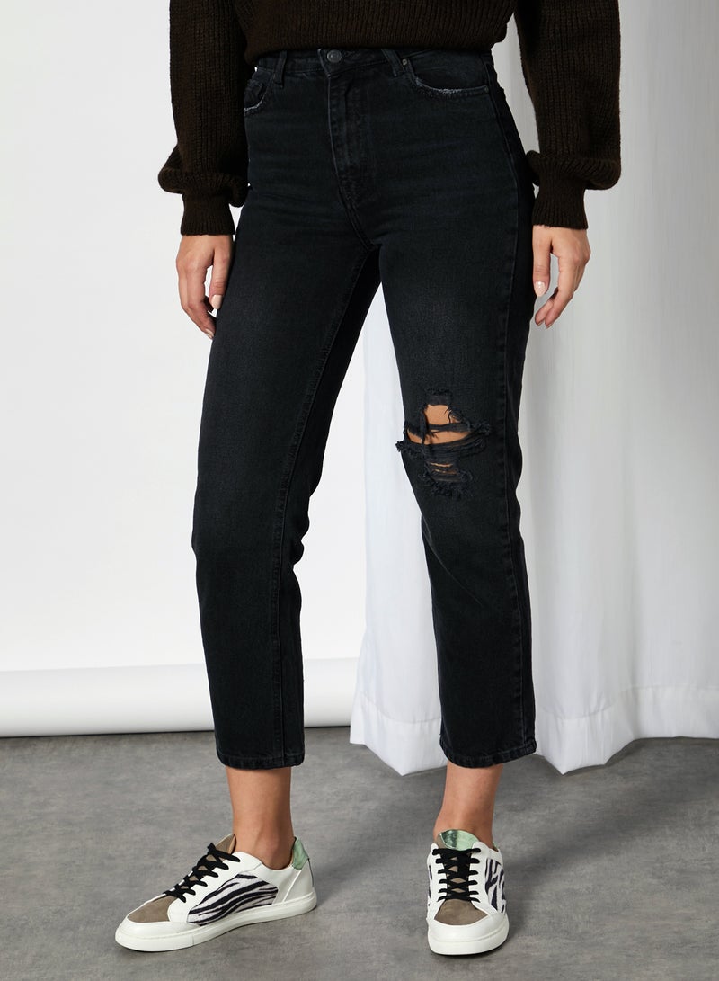 trendyol - Ripped Straight Jeans Black - Image 1