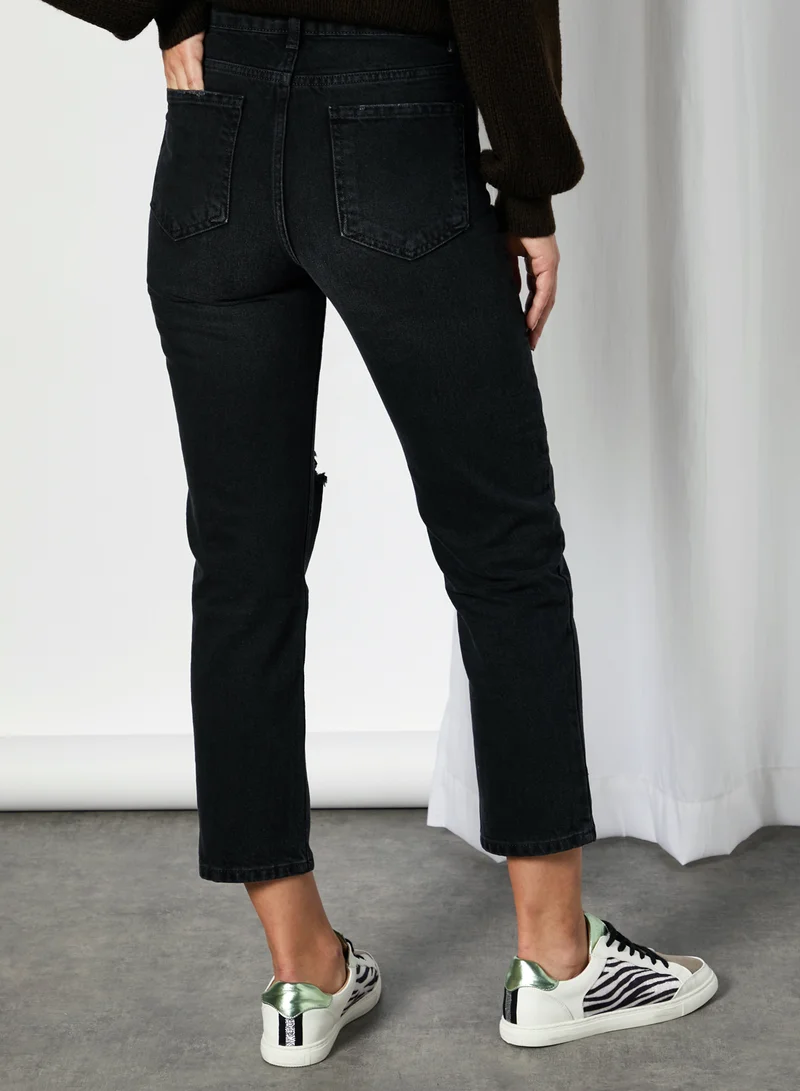 trendyol Ripped Straight Jeans Black