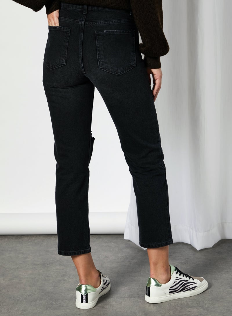 trendyol - Ripped Straight Jeans Black - Image 1