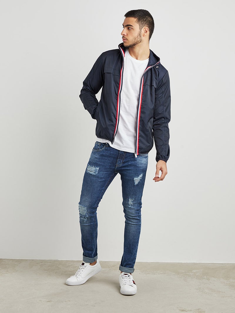 Red Tape Taping Detail Bomber Jacket Navy Blue - Image 4
