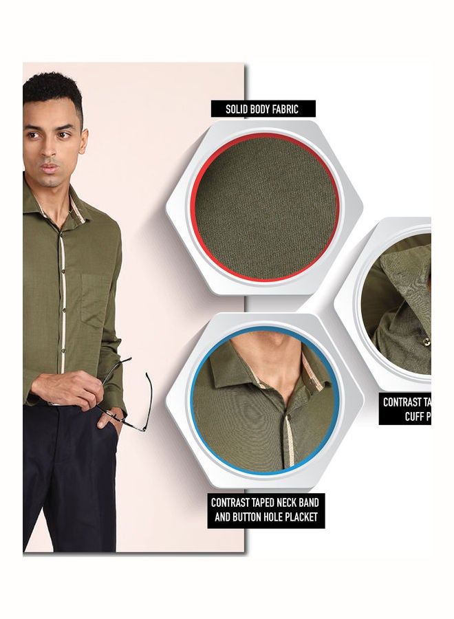 Classic Cutaway Collared Formal Shirt Green