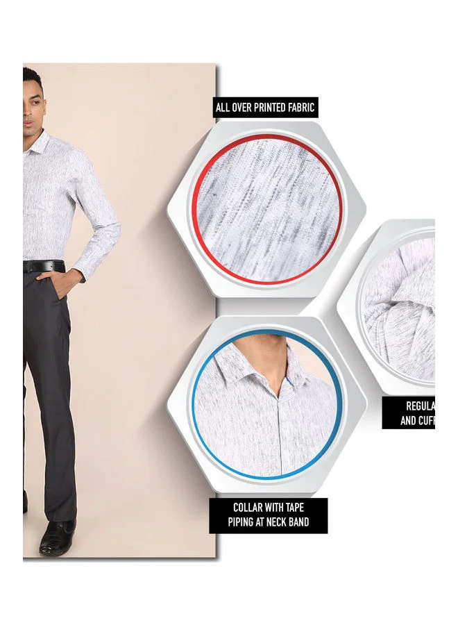 Ivory Throne Classic Printed Semi Cutaway Collared Formal Shirt White