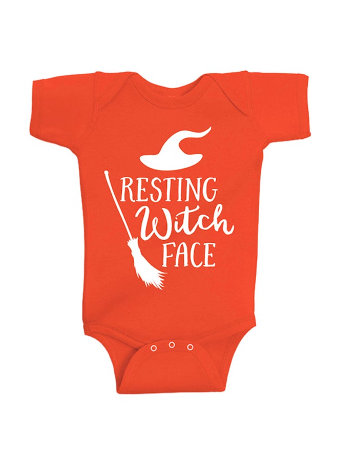 Twinkle Hands Resting Witch Face Printed Bodysuit Orange - Image 1