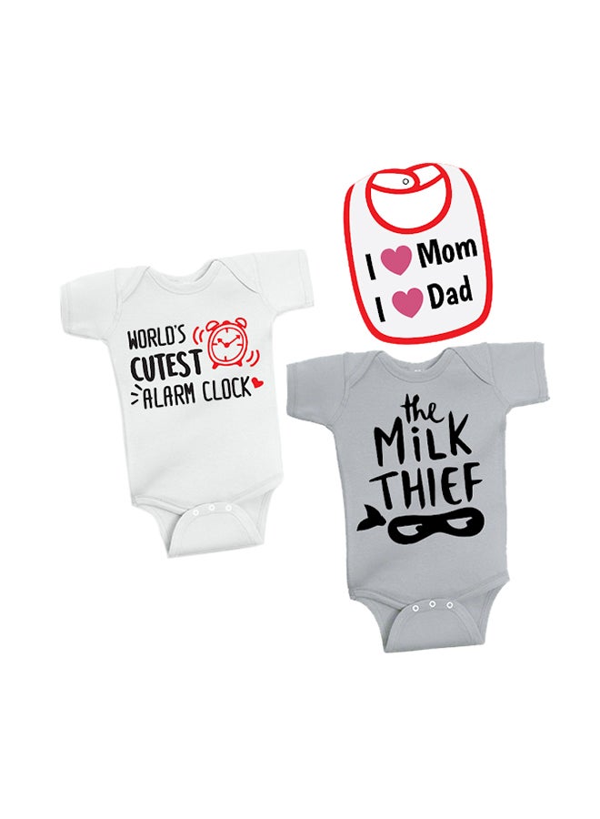 Twinkle Hands 2-Piece Printed Bodysuit With Bib Grey/White - Image 1