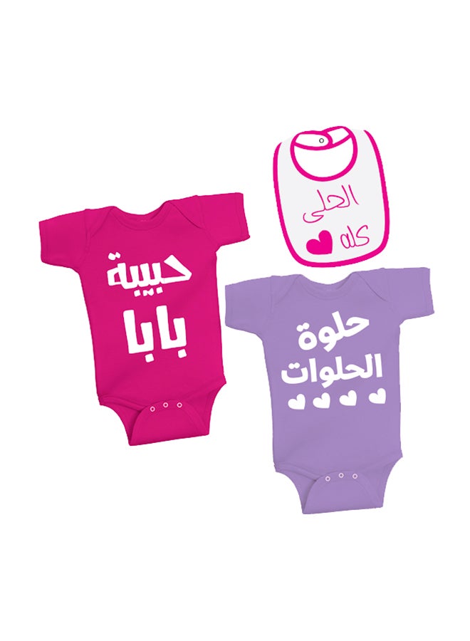 Twinkle Hands 2-Piece Printed Bodysuit With Bib Pink/Purple - Image 1