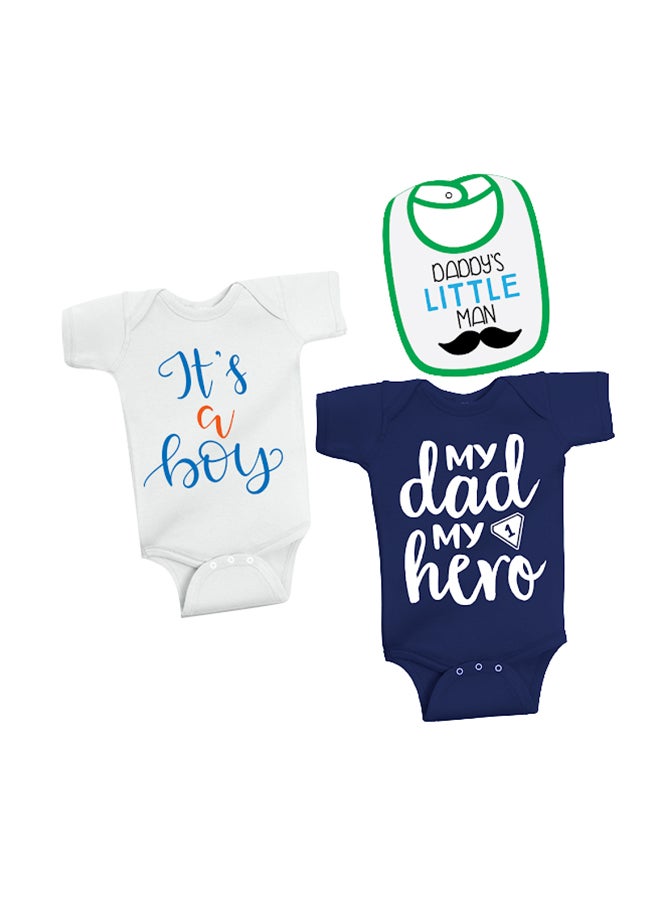Twinkle Hands 2-Piece Printed Bodysuit With Bib White/Blue - Image 1