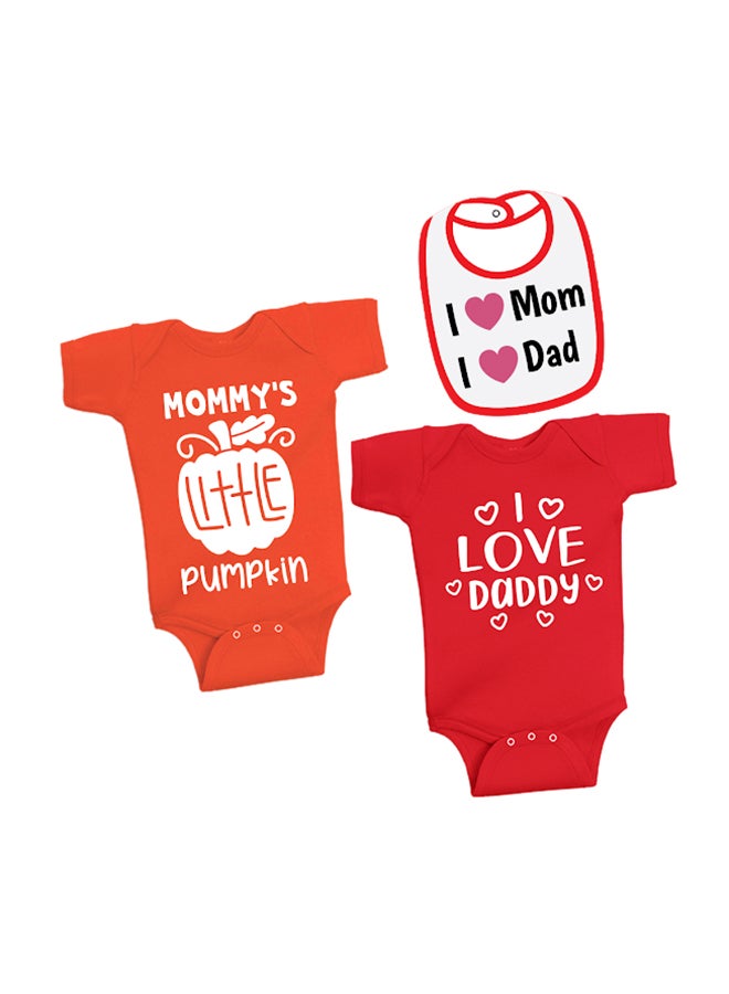 Twinkle Hands 2-Piece Printed Bodysuit With Bib Red/Orange  - Image 1