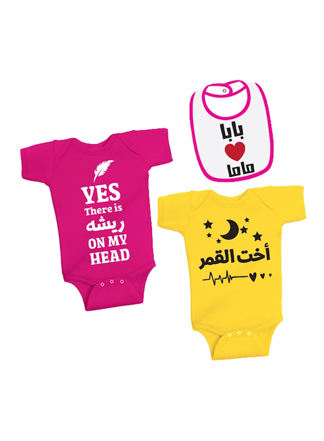 Twinkle Hands - 2-Piece Printed Bodysuit With Bib Pink/Yellow - Image 1