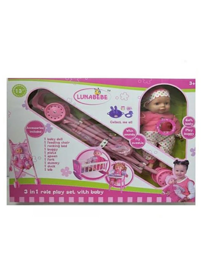 لونا طقم لعبة تقمص الأدوار 3 في 1 مع دمية 40 x 22 x 7سم