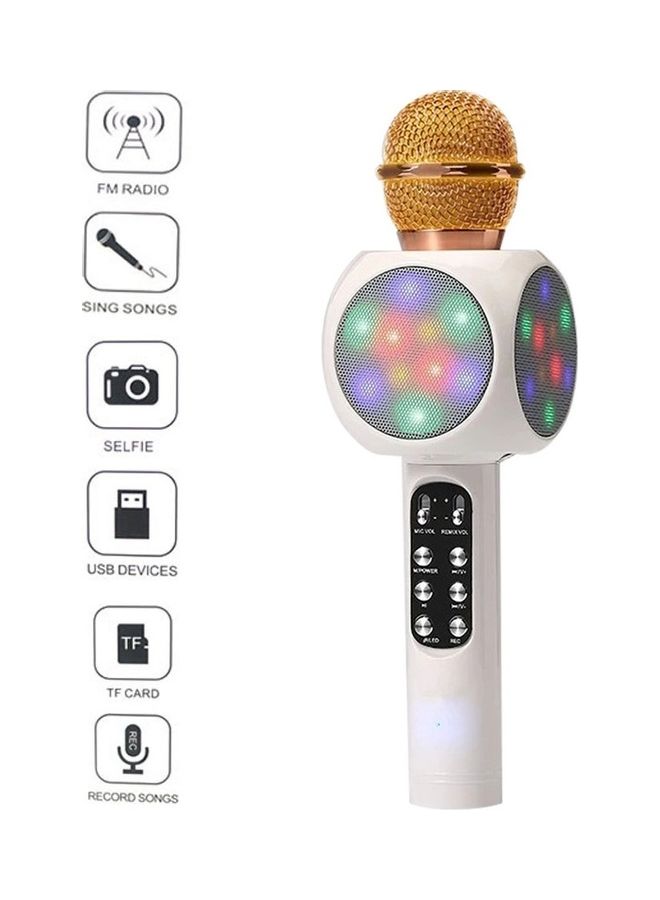 Home Karaoke Wireless Bluetooth Colorful LED Speaker Condenser Microphone Mic XDY37717 White  - Image 3