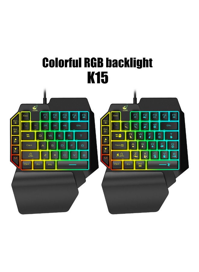 لوحة مفاتيح ألعاب آلية K15 مريحة وملونة بإضاءة خلفية RGB بيد واحدة للعبة PUBG - سلكية - Image 2