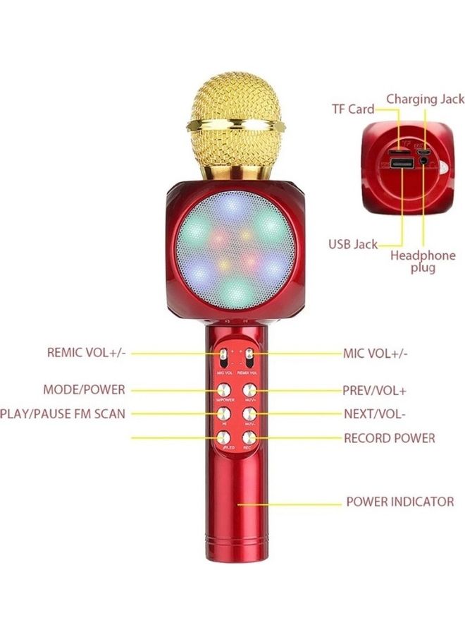 Home Karaoke Wireless Bluetooth Colorful LED Speaker Condenser Microphone Mic XDY37715 Golden - Image 5