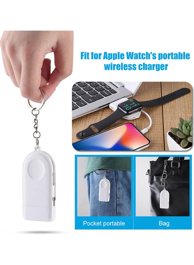 شاحن لاسلكي مغناطيسي محمول 2 في 1 مزود بمنفذ USB لشحن ساعة أبل أبيض - Image 1