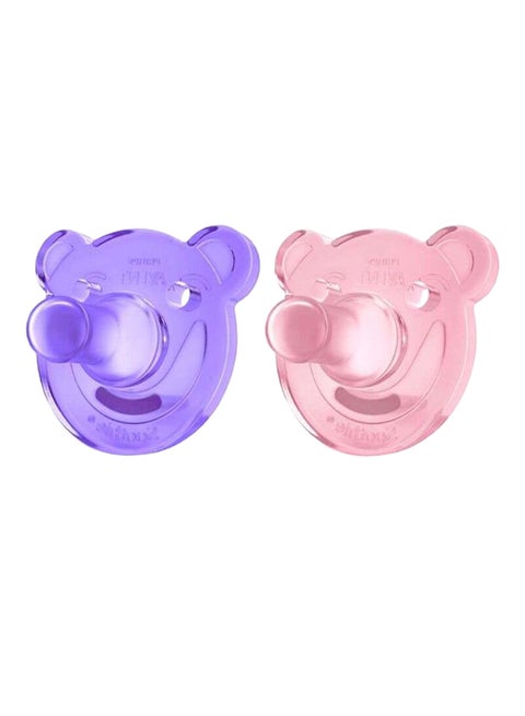 Soothie Pacifier, Pack of 2 - Bear Shape, Pink/Purple