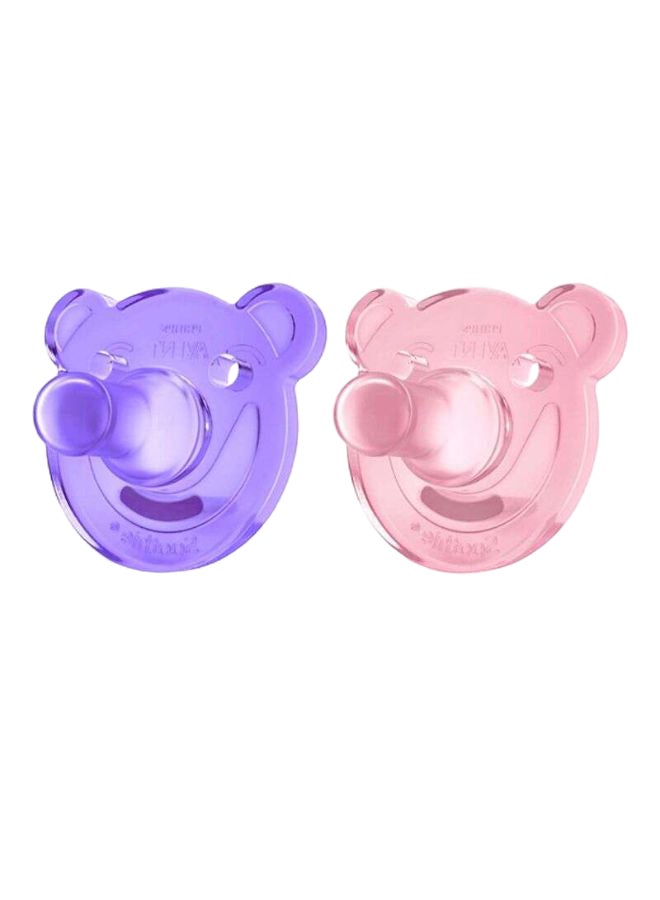 Soothie Pacifier, Pack of 2 - Bear Shape, Pink/Purple