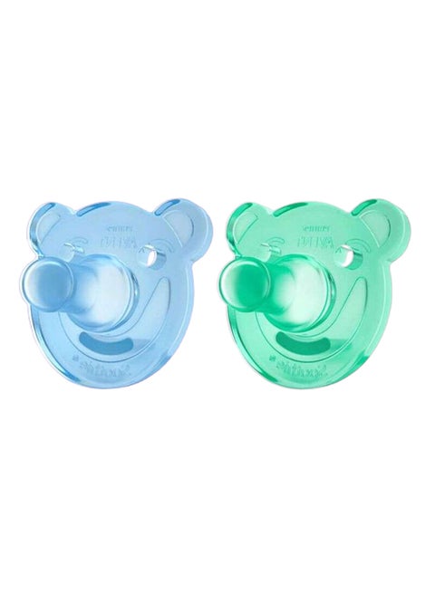 Soothie Pacifier, Pack of 2 - Bear Shape, Blue/Green