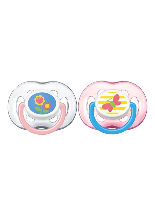 Freeflow Pacifiers, 18+ Months, Pack Of 2 - Pink/Blue/Clear