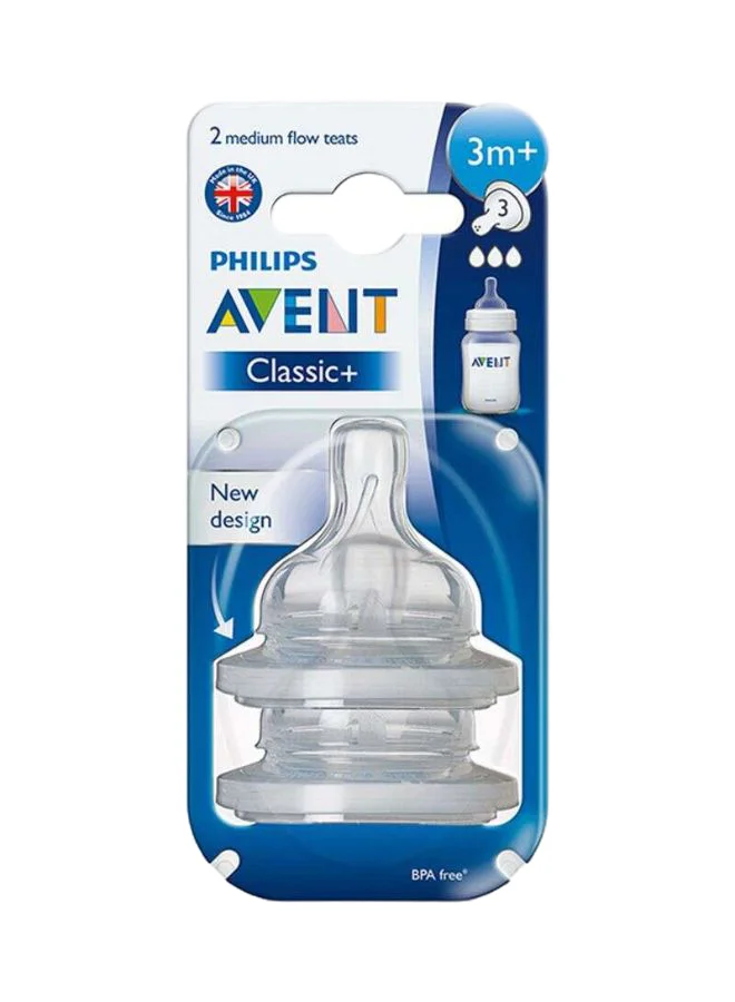 Philips Avent مجموعة من حلمتي رضاعة كلاسيك بلس بتدفق متوسط، شفاف