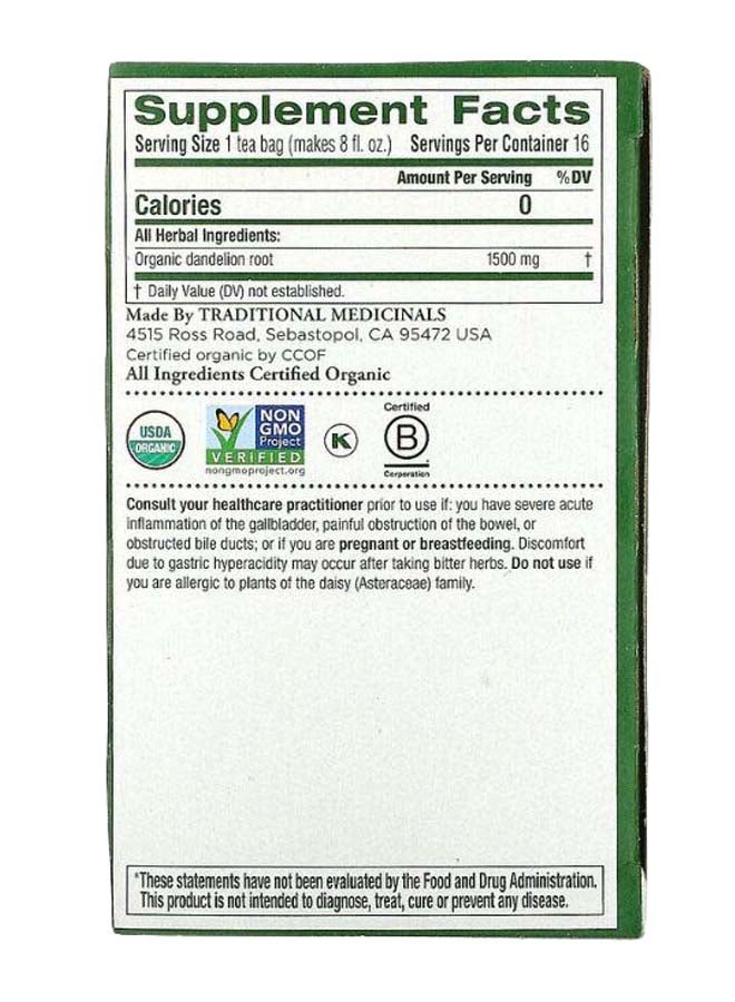 Traditional Medicinals Roasted Dandelion Root Herbal Tea Bag 0.85ounce  - Image 2