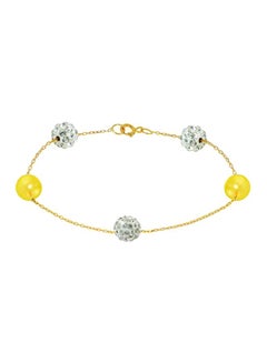 18 Karat Gold Crystal Ball And Pearl Bracelet